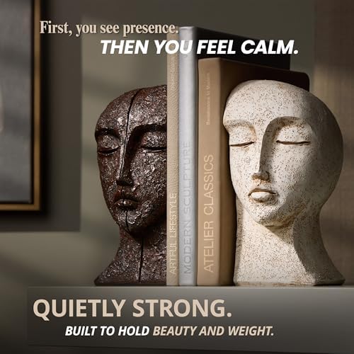 Heavy Duty Bookends for Heavy Books, Book Ends for Shelves, Unique Decorative Book Ends, Aesthetic Bookshelf Decor, Modern Home Decor Sculptural Book Holder/Book Stoppers, The Tranquil Faces - Image 5