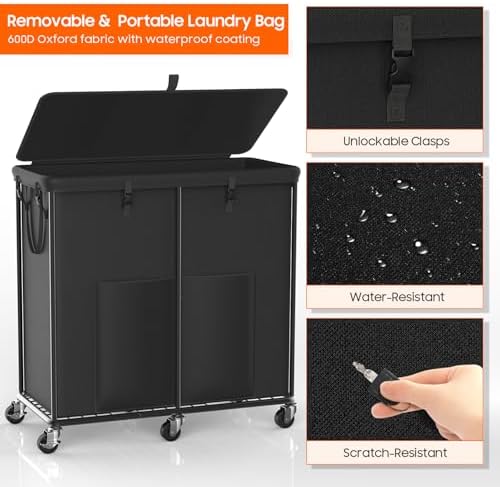 80 GAL Laundry Hamper with Lid & Wheels, Rolling Laundry Basket with Bag - Image 5