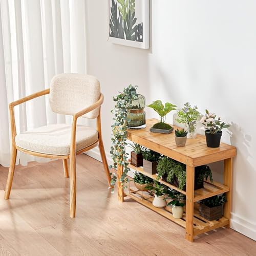 Pipishell 3 Tier Bamboo Shoe Rack Bench for Entryway, Natural - Image 5