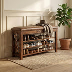 Shoe Rack Bench Entryway Storage with Leather Cushion, 39.4" by Drogenble