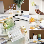 DASITON Makeup Brush holder Organizer,Crystal Cosmetic Makeup Brush Glass Brushes Storage Holder, Vintage Make Up Brush Cup Pen Pencil Holder striped vase(Clear S+L) - Image 3