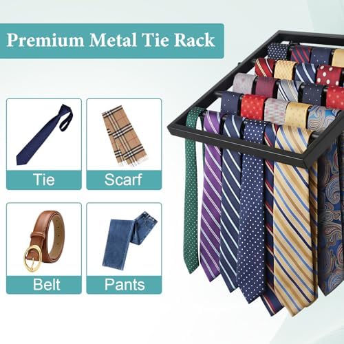 Wall Mounted Tie Rack Organizer, Metal Tie Rack Holds Up to 58 Ties, Adjustable Angle Tie Holder for Closet,Tie Organizer Wall Mounted, Suitable for Ties, Scarves and Belts Organization (Black) - Image 5