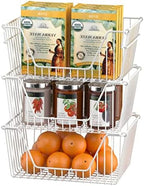 Slideep 14" Large Bin Baskets Stacking Baskets Sturdy Metal Wire Storage Baskets Organization with Handles for Pantry, Kitchen, Closets, Bathroom, Cabinets, Kitchen,White, Set of 3 - Image 2