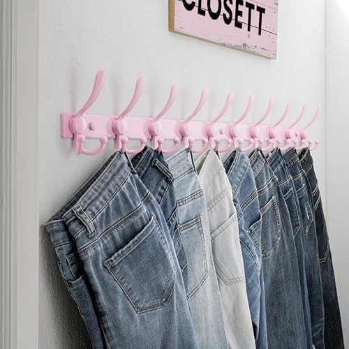 Dseap Coat Rack Wall Mount 37 Inch, Heavy Duty 12-Gauge Base vs Flimsy 1mm, Double-Thick Solid Anti-Snap Hooks, 16” Stud-Mount, Stainless Steel 10-Hook Hanger for Closet Entryway, Pink - Image 6