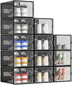 12 Packs Clear Plastic Shoebox With Magnetic Door, Large(13" × 9" × 5.6") Stackable Shoe Box Storage With Lids, Multifunctional Sneaker Containers, Toy Storage, Space-Saving Shoe Rack Black by Unknown