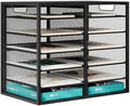 TQVAI 12 Compartments Desktop Literature Organizer, Metal Frame Paper Sorter with Handles, Adjustable Mailbox for Classroom and Office, Desk File Organizer for Document, Bill, Magazine, Black by TQVAI