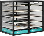 TQVAI 12 Compartments Desktop Literature Organizer, Metal Frame Paper Sorter with Handles, Adjustable Mailbox for Classroom and Office, Desk File Organizer for Document, Bill, Magazine, Black by TQVAI