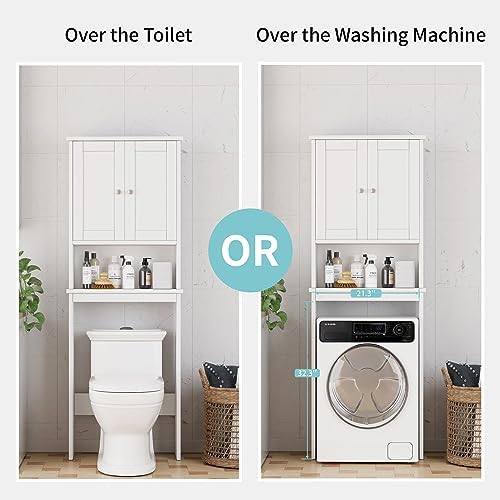 Shintenchi Over the Toilet Storage Cabinet, Bathroom Shelf Organizer with Anti-Tip Device Small Freestanding Space Saver with Adjustable Shelf，White - Image 5