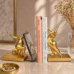 Sculptural Bookends Set of 2, Decorative Modern Bookends with Adjustable Phone & Tablet Holder, Artistic Resin Book Ends for Shelves, Durable Home & Office Decor – Metallic Gold - Image 3