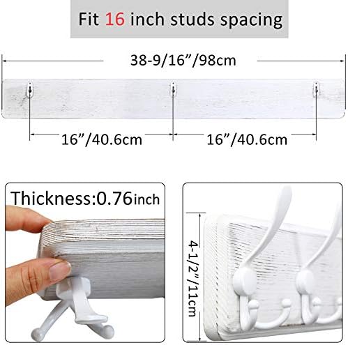 WEBI Coat Rack Wall Mount White,38 9/16" Long Coat Hooks Wall Mounted,Large Wall Coat Hanger,10 Tri Hooks for Hanging Coats,Clothes,Jacket,Farmhouse,White - Image 3