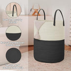 JMvicyroam 60L Cotton Rope Laundry Basket Hamper, White and Black - Image 6