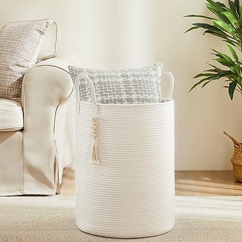 Fiona's magic Woven Laundry Hamper, 72L Tall Blanket Storage-White - Image 6