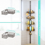 HapiRm Corner Shower Caddy Organizer - Shower Organizer Corner with Soap Holder, Toothbrush Holder and 4 Hooks, Rustproof Bathroom Shelf Tension Pole Available for 27.6 to 108.3 Inch - Bronze - Image 5