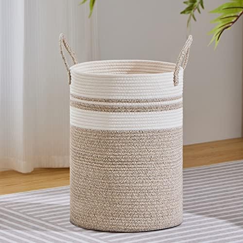 VIPOSCO 58L Tall Woven Laundry Basket Hamper, Brown White by VIPOSCO