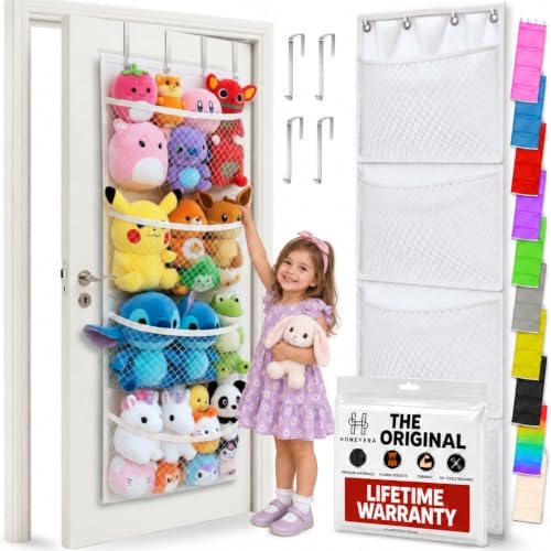 Honeyera The Original Stuffed Animal Storage (Patented) - Over Door Organizer for Stuffies, Baby Ideas Holder, Toy Plush Hammock Hanging Net Big Girls Toddler Large Bag Animals Stuffy Behind by Honeyera