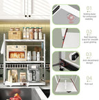 NETEL Expandable Microwave Stand,3 Tier Metal Kitchen Countertop Organizer Shelves with 8 Hooks,Bakers Rack,Pull-Out Microwave Shelf,Metal Storage Shelves,110lbs Weight Capacity,White - Image 4