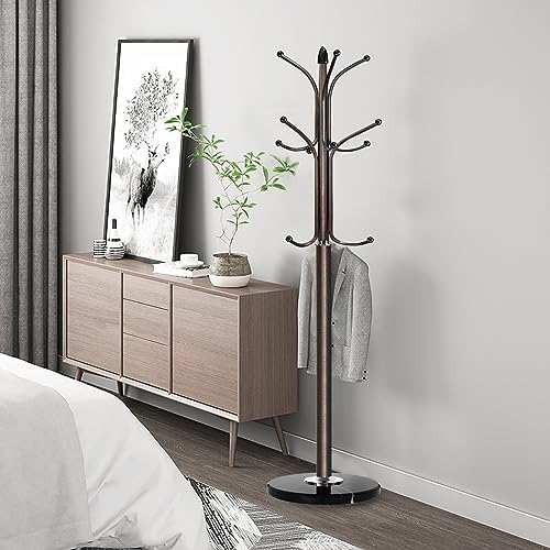 Kertnic Freestanding Coat Rack Stand, Heavy Duty Metal Hall Tree with 12 Hooks, 70 Inch Tall Stable Coat Hanger with 14.6" Natural Marble Base, Entryway Organizer for Coats Bags Hats Purses (Bronze) - Image 4