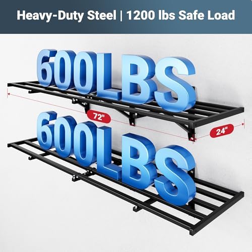 FLEXIMOUNTS 4-Pack 2x6ft Garage Wall Shelving with 8 Hooks, 1200lbs, Black - Image 3