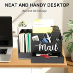 Wood Desk Organizer, Mail Organizer Countertop with Drawer, Black - Image 5
