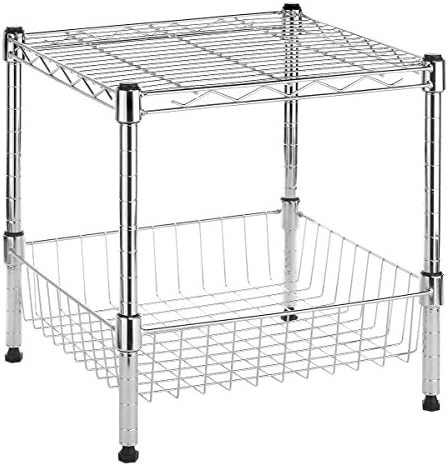 Whitmor 2-Wire Shelving Unit, Metal Storage Shelves, Stacking Shelf with Basket, Easy Assembly Home Organizer for Pantry, Kitchen, Garage, Plant by Whitmor