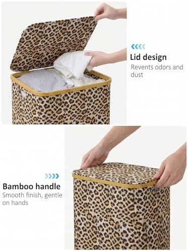 IEGrow Laundry Hamper with Lid,110L Laundry Basket with Bag,Leopard Print - Image 5