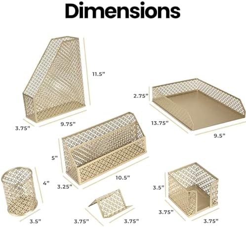 BLU MONACO | Gold Desk Organizer Set with Mail Sorter, Sticky Note Holder, Pen Cup, Magazine Holder, Letter Tray & Business Card Holder | Stylish Desk Accessories for Women & Home Office Décor - Image 6