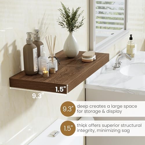 36 Inch Long Floating Shelves for Wall, 9.3 Inch Deep Floating Shelf with Heavy-Duty Bracket, 2 Pack Long Shelves for Bathroom, Living Room, Bedroom, Wall Mounted Storage Shelf for Books Decor, Walnut - Image 4