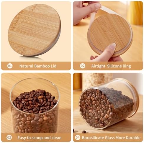 Glass Food Storage Jars with Lids[Set of 5], Perfect for Pasta, Cookies, Nuts, Coffee, Cereal, Flour, Organize Your Kitchen and Pantry with these BPA-Free Glass Jars with Canisters - Image 3