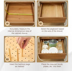 3 Pcs Wood Pegboard Drawer Organizer, Natural Wood, 17 x 5.91 Inch, Bamboo - Image 5