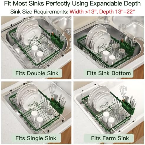 MAJALiS Green Expandable Dish Drying Rack Over The Sink with Anti Slip Grip - Image 3