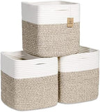 NaturalCozy Storage Cubes 11 Inch Cotton Rope Woven Baskets for Organizing, 3-Pack | Cube Bin Square Shelves Organizer, Classroom, Kids Toy Bins, Closet, Baby Nursery by NaturalCozy