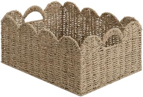 StorageWorks Scalloped Seagrass Baskets, Large Scalloped Basket for Nursery by StorageWorks
