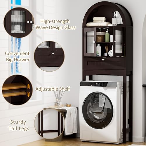 Spurgehom Over The Toilet Storage Cabinet with Glass Door (Coffee) - Image 3