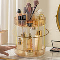 Aveniee 360 Rotating Makeup Organizer for Vanity, Upagraded Perfume Skincare Bathroom Counter Organizers with Brush Divider, Two Tier Spinning Lipstick CosmeticLotion Storage,Gold by Aveniee