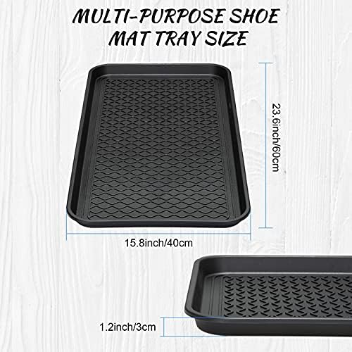 4 Pieces Shoe Tray for Entryway, Waterproof Boot Tray Shoe Mat Multi-Purpose Dog Cat Bowl Mat Pet Food Tray Boot Mat for Entryway Indoor Outdoor Floor Protection (Black, 24 x 16 x 1.2 Inch) - Image 2