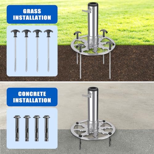 Dolibest Heavy Duty Patio Umbrella Stand (1-1.9'' Pole), Outdoor Umbrella Base with Ground Spikes/Expansion Anchors, Steel Umbrella Base for Patio Yard Grass/Concrete Use - Image 4