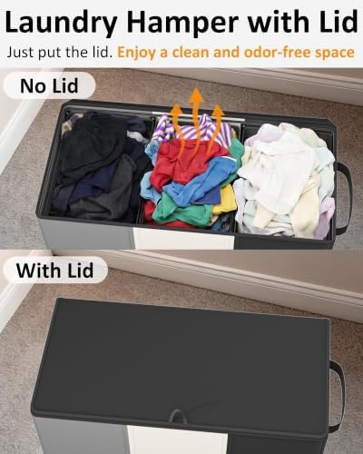 Optish 180L Laundry Hamper 3 Section, Large Hamper with Mesh Bags & Lid - Image 5