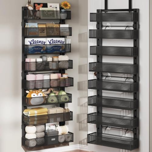 Over The Door Organizer, 8-Tier Heavy-Duty Metal Mesh Rack, Adjustable Large Baskets, 2-in-1 Hanging or Wall Mount Spice Rack, Behind The Door Organizer for Bedroom Closet Bathroom Pantry Kitchen by DAOTENGQL