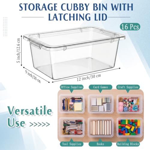 16 Pcs Classroom Storage Cubby Bins with Latching Lid,Clear - Image 2
