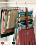 MORALVE Skirt Hangers Space Saving with Clips - 2 Pack - European Beechwood 5-Tier Hanger for Shorts, Skirts, and Pants - Closet Organizer and Storage Solution for Women with 360° Swivel Hook by MORALVE