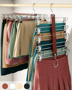 MORALVE Skirt Hangers Space Saving with Clips - 2 Pack - European Beechwood 5-Tier Hanger for Shorts, Skirts, and Pants - Closet Organizer and Storage Solution for Women with 360° Swivel Hook by MORALVE