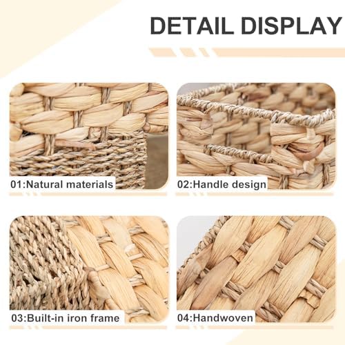 YAHUAN Stair Basket with Handles, Woven Water Hyacinth and Seagrass Stair Baskets for Carpeted Stairs, Natural Woven Wicker Staircase Storage Organizer for Home (Water Hyacinth & Sea grass) - Image 3