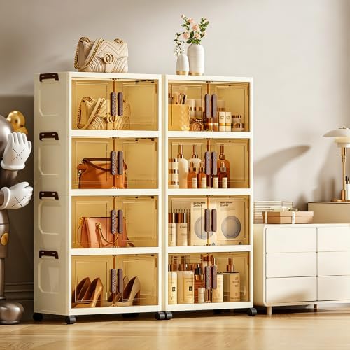 4 Tier Storage Bins with One Lids 23QT Plastic Storage Boxes with Wheels Collapsible Storage Containers Organizers for Living Room Office Dorm, White - Image 6