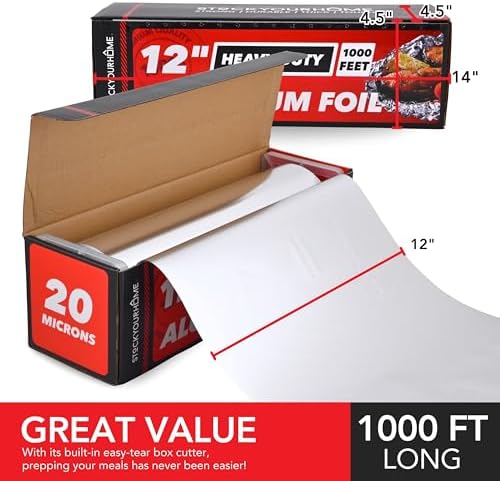 Stock Your Home Heavy Duty Aluminum Foil Roll, 1000 FT x 12 Inches Wide Non Stick Aluminum Foil Heavy Duty Rolls, Heavy Duty Foil with Easy Tear Dispenser, Premium Tinfoil Roll to Wrap & Store Food - Image 2