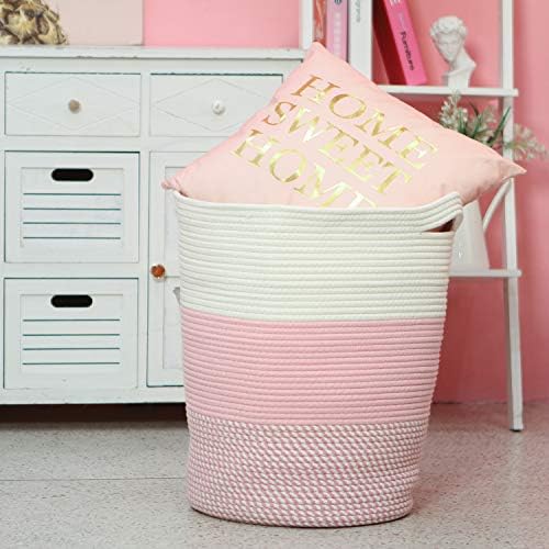 Sea Team Large Woven Cotton Rope Laundry Basket with Handles, 20 x 14 in - Image 3