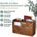Rustic Wooden Desk Organizer - Vertical File Sorter with 3 Compartments & 1 Paper Tray Drawer - Mahogany Wood - Image 5