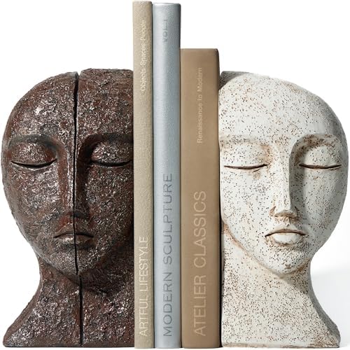 Heavy Duty Bookends for Heavy Books, Book Ends for Shelves, Unique Decorative Book Ends, Aesthetic Bookshelf Decor, Modern Home Decor Sculptural Book Holder/Book Stoppers, The Tranquil Faces by Unknown