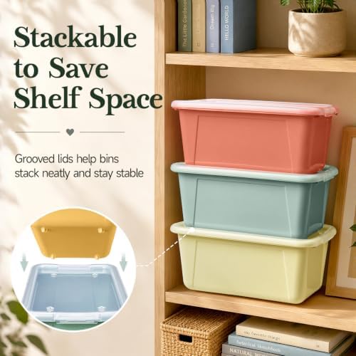 GAMENOTE 6 Qt Storage Bins with Lids, Morandi 6 Pack, Stackable Boxes - Image 2