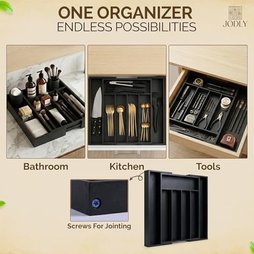 Bamboo Kitchen Utensil Drawer Organizer for Silverware | 100% Natural Expandable 14-20 Inch Kitchen Drawer Organizers for Utensils | Non-Slip Base | Screwed Joints for Long-Lasting Durability - Image 7