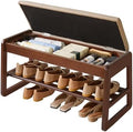 Aibiju Shoe Rack Bench with Cushion, 2 Tiers Wood Shoe Bench with Flip-Top Storage, 31.5in Shoe Rack for Entryway, Hallway, Walnut Color YD-WD061B by Aibijusolidwoodfurniture